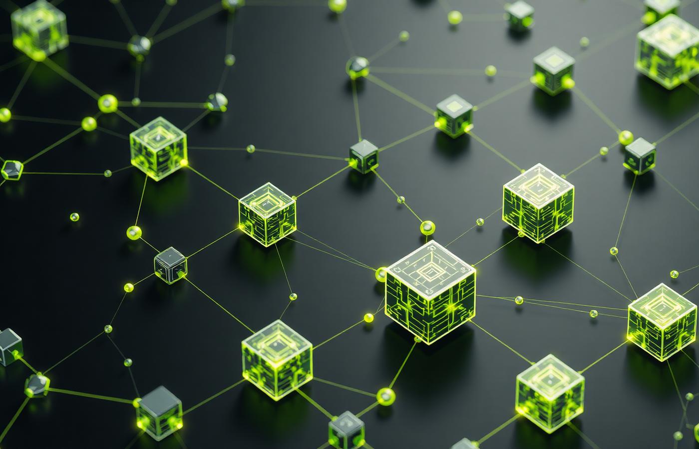 Isometric render of interconnected data nodes